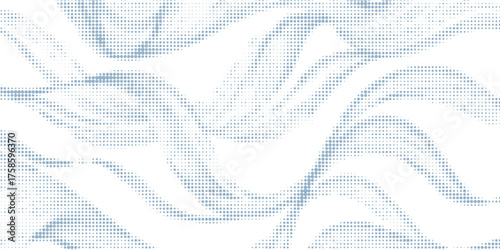 Flowing dots particles wave pattern halftone gradient curve shape isolated on white background. Vector in concept of technology, science, music, modern. eps 10