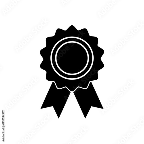 Black and white award ribbon icon on transparent background silhouette