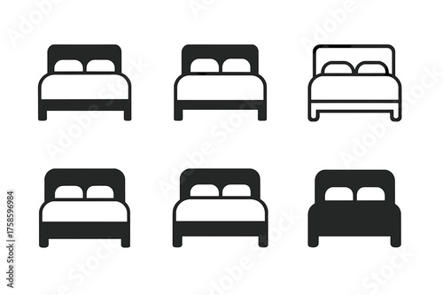 Minimal Bed Logos. White bedding. Set Logo of Home decor: minimal bed icon. harmonious logo variations of the same emblematic concept, each with different