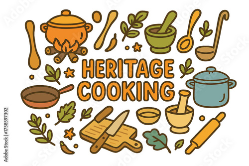 Heritage Cooking Doodle. Heritage Cooking. Hand-drawn doodle illustration of Heritage Cooking. clay pot,