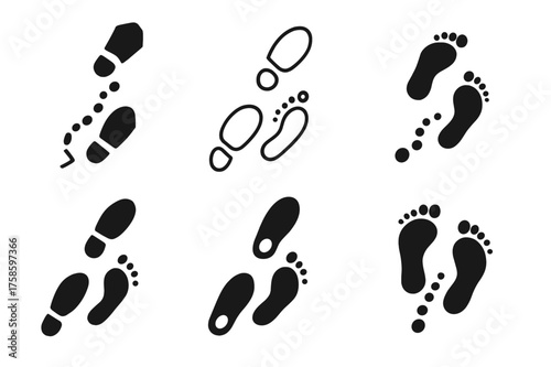 Footprint Logo Variations. Looking for your shoes. Set Logo of Looking for your shoes: Footprint trail. harmonious logo variations of the same emblematic