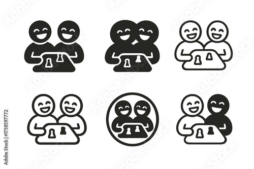 Joyful Relationships Logos. The role of humor and laughter in relationships. Set Logo of The role of humor and laughter in relationships: Board game night with