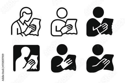 Boutique Logo Variations. A person browsing through racks of clothes in a stylish boutique. Set Logo of A person browsing through racks of clothes in a stylish