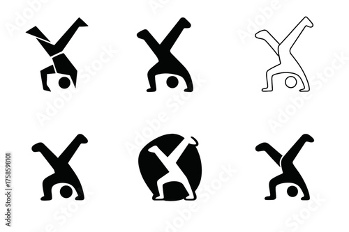 Dance Emblem Variations. Dance moves and techniques. Set Logo of Dance moves and techniques: Breakdance windmill. harmonious logo variations of the same