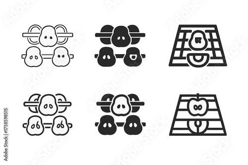 Apple Drying Logos. Drying apples. Set Logo of Drying apples: Apple slices on a wooden drying rack. harmonious logo variations of the same emblematic concept,