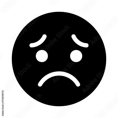 Minimalist Black Sad Face Emoji Icon with White Features