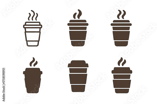 Coffee Ritual Logos. Morning coffee ritual. Set Logo of Morning coffee ritual: Takeaway cup with protective sleeve. harmonious logo variations of the same