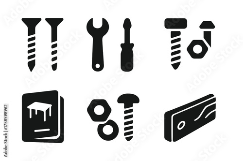 Furniture Assembly Icons. Furniture Assembly. Filled icon set of Furniture Assembly: screws, wrench,