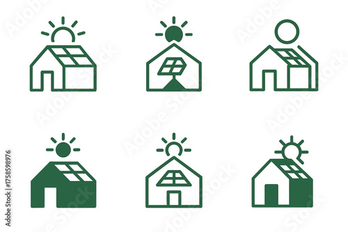 Greenhouse Logo Designs. Building a greenhouse. Set Logo of Building a greenhouse: Solar heater / photovoltaic panel for climate control. harmonious logo