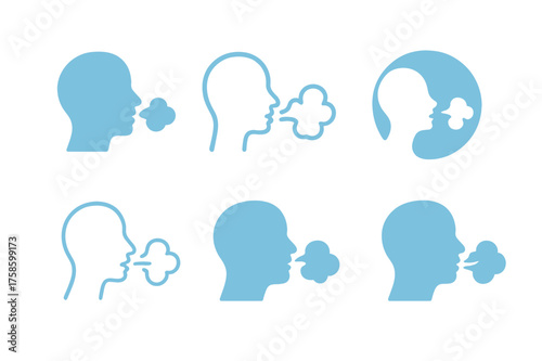 Oxygen Logo Variations. Breathing and oxygen. Set Logo of Breathing and oxygen: Visible breath vapor/cloud in cold air. harmonious logo variations of the same