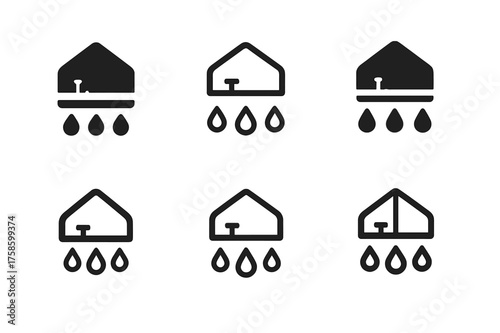 Greenhouse Logo Variations. Building a greenhouse. Set Logo of Building a greenhouse: Drip irrigation line with water droplets. harmonious logo variations of