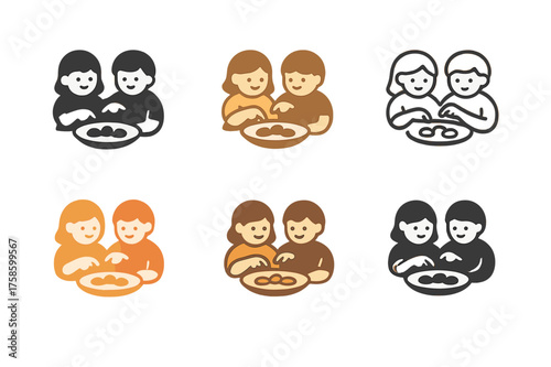Sibling Bonding Logos. Sibling moments and family bonding. Set Logo of Sibling moments and family bonding: Sharing a Snack Plate. harmonious logo variations of