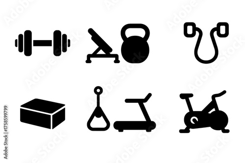 Adjustable Equipment Icons. Adjustable Equipment. Filled icon set of Adjustable Equipment: adjustable dumbbell