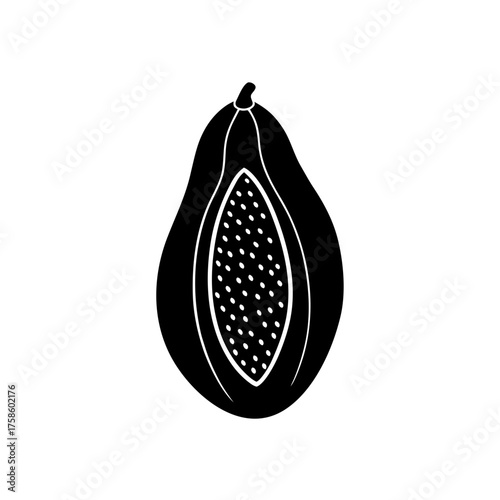 Silhouette of a papaya half fruit on transparent background