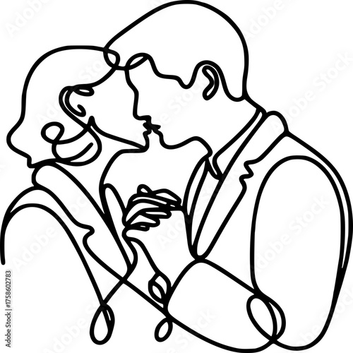 Eternal Embrace: A tender moment captured in a minimalist line drawing, depicting a couple sharing an intimate moment, their connection palpable through the simplicity of the art.