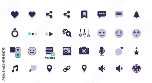 Purple Social Media UI Icons Pack - Likes, Story, Reels, Verified Badges Vector