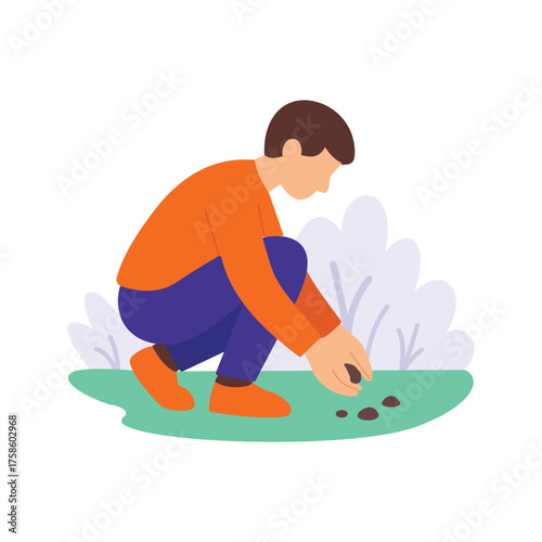Small Stones, Person collecting small stones near forest path