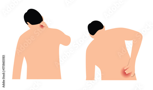 Man with Aching Neck and Spine Isolated on White. Health care and medicine, person needs a doctor concept vector art