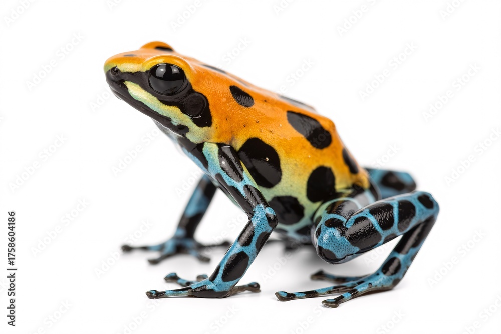 Obraz premium Dyeing poison frog dendrobates tinctorius closeup exotic amphibian on white