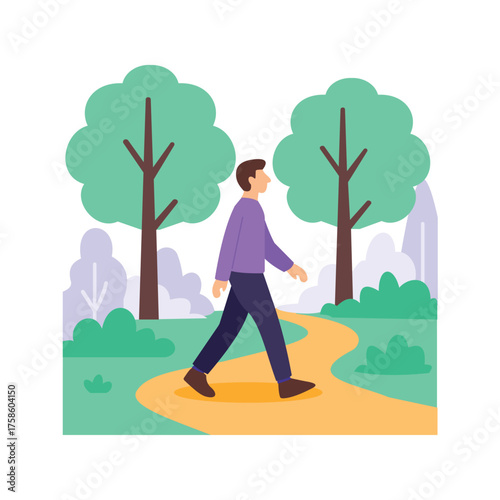 Forest Trail, Man hiking along a peaceful forest trail