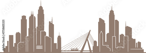 Modern Geometric City Skyline Silhouette - Urban Landscape & Skyscraper Black Vector for Architecture & Travel Design