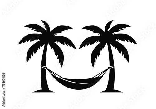 Two Palm Trees Hammock Island Beach Relaxation Vector Icon Silhouette