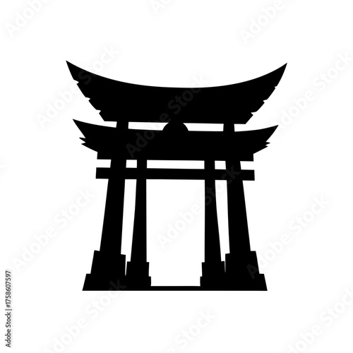 Silhouette of a japanese torii gate on transparent background