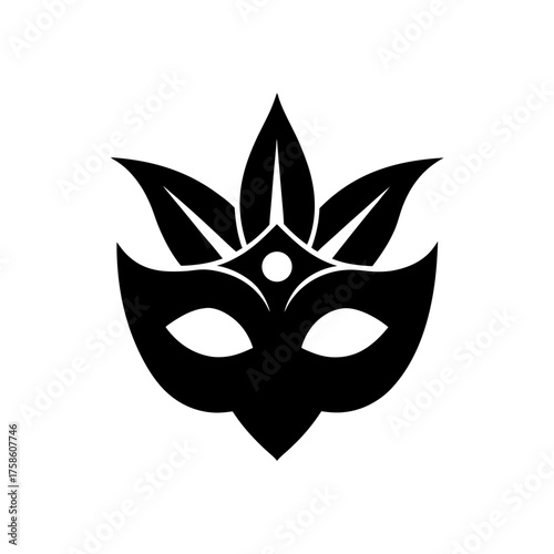 Stylized mask with floral elements on transparent background silhouette