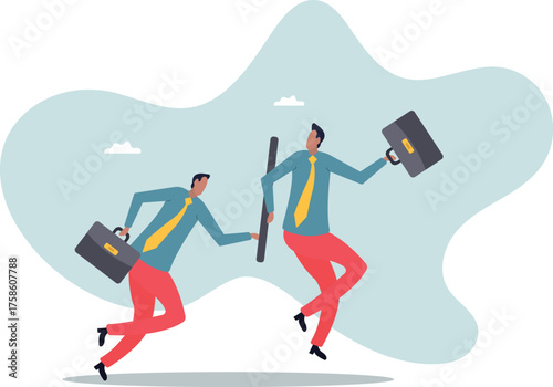 Business baton pass, relay, job handover or partnership and teamwork to help winning .about a man and his life.