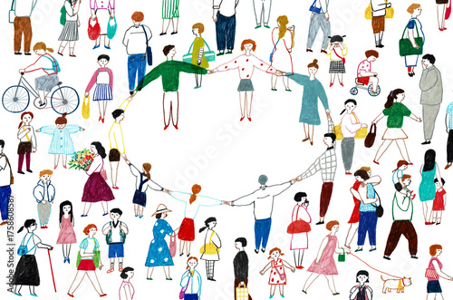 手描きイラスト　輪になる人々	
