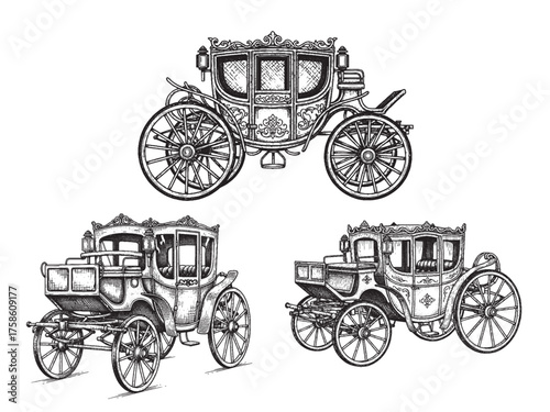 Horse Carriage Vintage Engraved Transport Illustration Isolated Vector Artwork