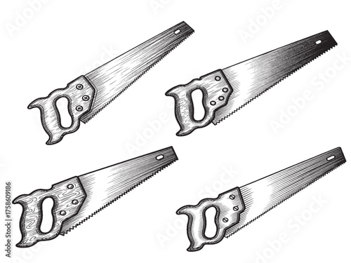 Hand Saw Vintage Engraved Tool Illustration Isolated Industrial Vector Artwork