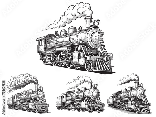 Steam Locomotive Vintage Engraved Transport Illustration Isolated Vector Artwork