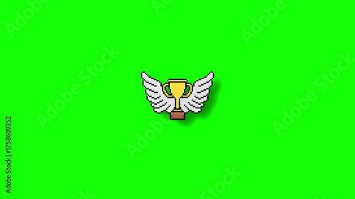 Seamless Loop Retro Pixel Art Animation of a Winged Gold Trophy Flying