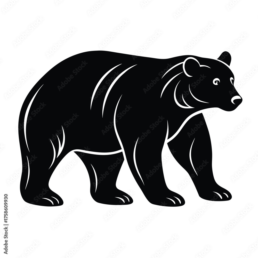 Fototapeta premium a striking black silhouette of a polar bear walking