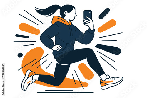 Dynamic Sporty Snapshot. Sporty Outfit. A blogger takes a quick mirror photo in sneakers and hoodie, abstract