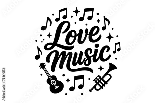 Love Music Art. ?Love Music?. modern hand lettering, smooth curves, balanced composition, clear readable