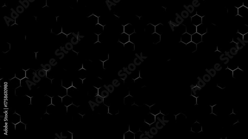 Abstract design with gray hexagonal shapes on a black background. Perfect for modern backgrounds, technology concepts, or minimalistic graphic design projects.