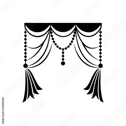 Elegant black and white curtains on transparent background silhouette