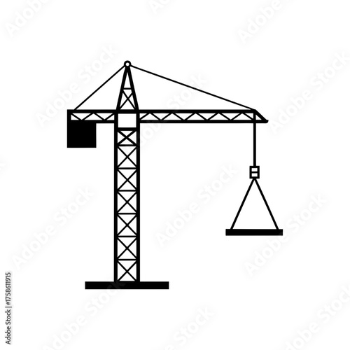 Illustration of a construction crane on transparent background silhouette