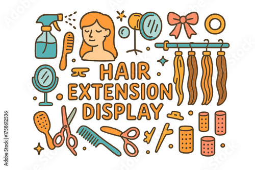 Hair Extension Showcase. Hair Extension Display. Hand-drawn doodle illustration of Hair Extension Display.