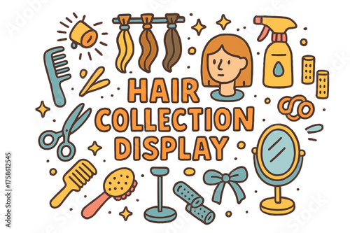 Colorful Hair Display. Hair Collection Display. Hand-drawn doodle illustration of Hair Collection Display.