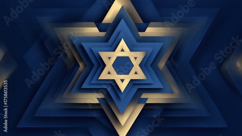 Geometric Design Featuring Blue and Gold Star of David Concept