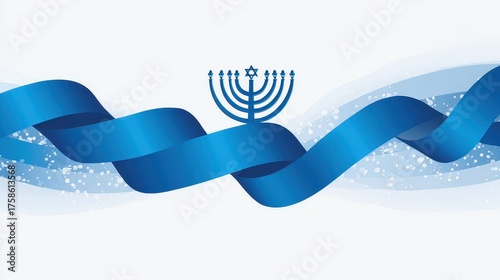 Blue Ribbon Design with Menorah and Star of David Background