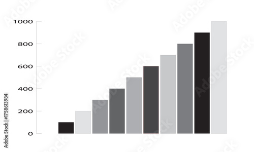 Modern business growth chart vector illustration, minimal black gradient bar graph for finance presentation, marketing analytics, corporate infographic, data visualization, and report design template