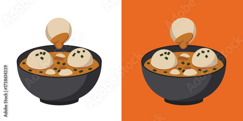 Flat Design Fufu and Egusi Soup Illustration
