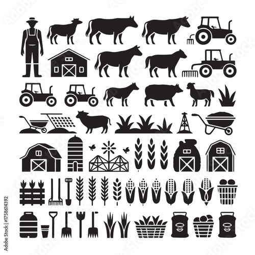 Vector art of farm and agriculture related icons