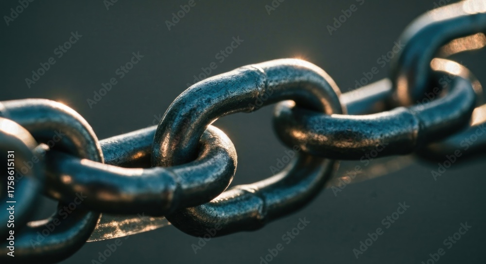 Fototapeta premium Close-up of metal chain links, sunlit
