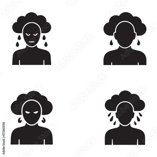 Man with cloud over head stress icon silhouette