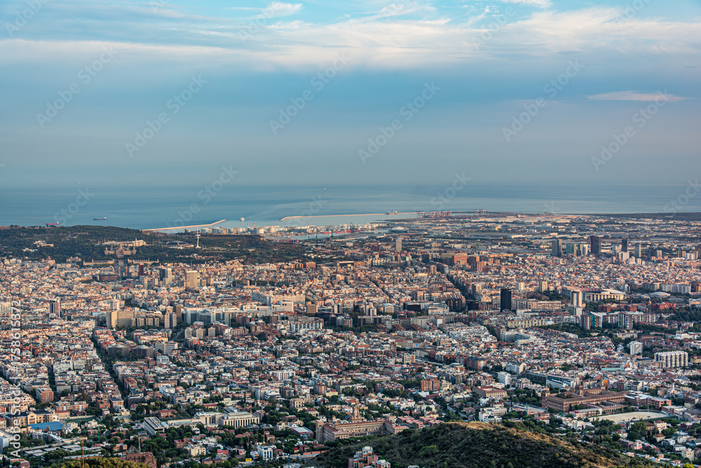 Obraz premium Aerial View of Barcelona City and Mediterranean Sea from Tibidabo Hill